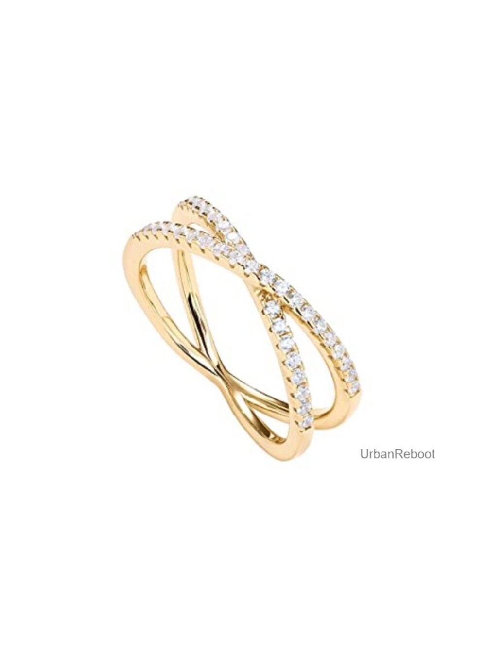 14K Gold Plated Criss Cross Ring with Cubic Zirconia CZ X Ring for Women